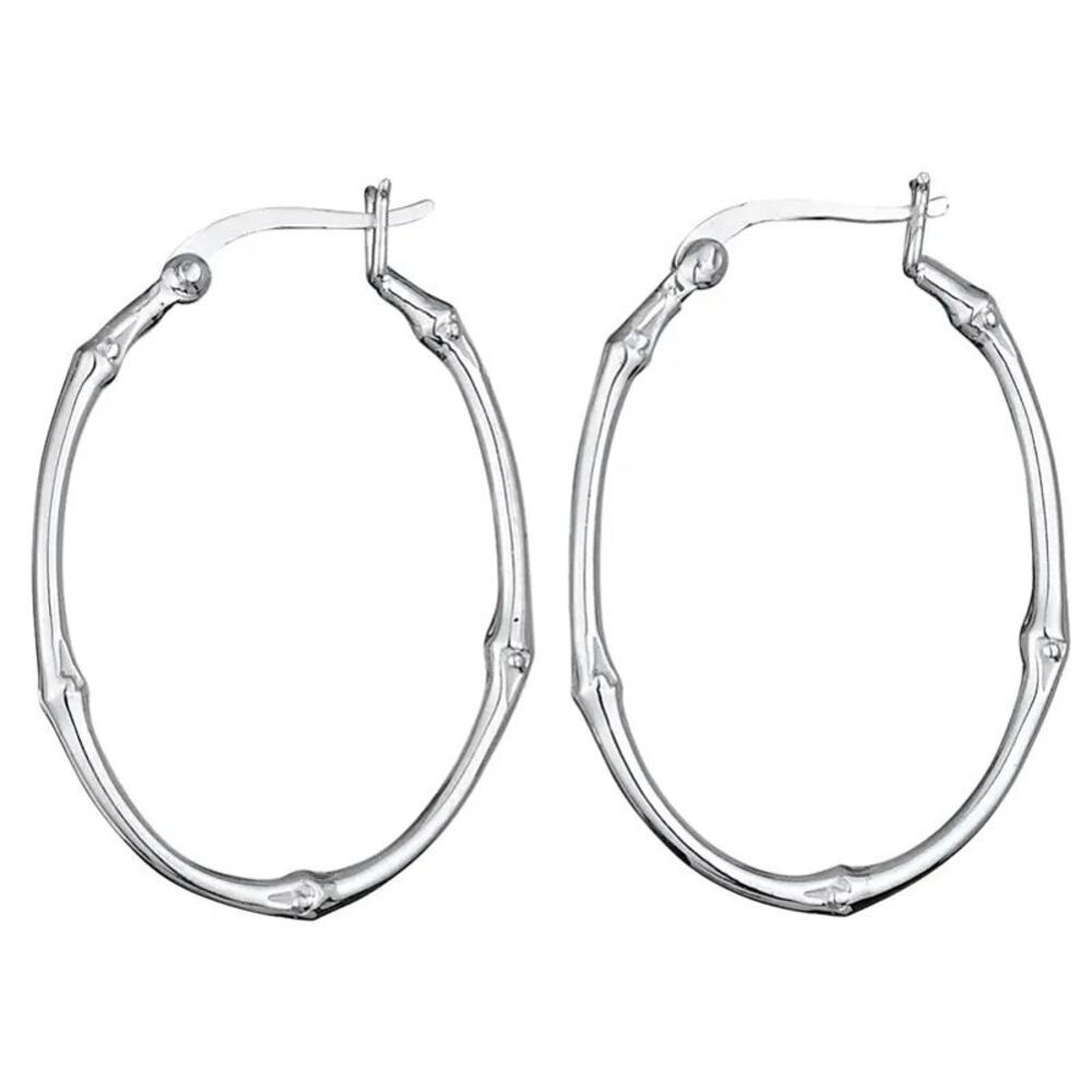 NWT Tiger Mountain Sterling Silver Bamboo Hinge Hoop Earrings 1.75 x 1 Organic